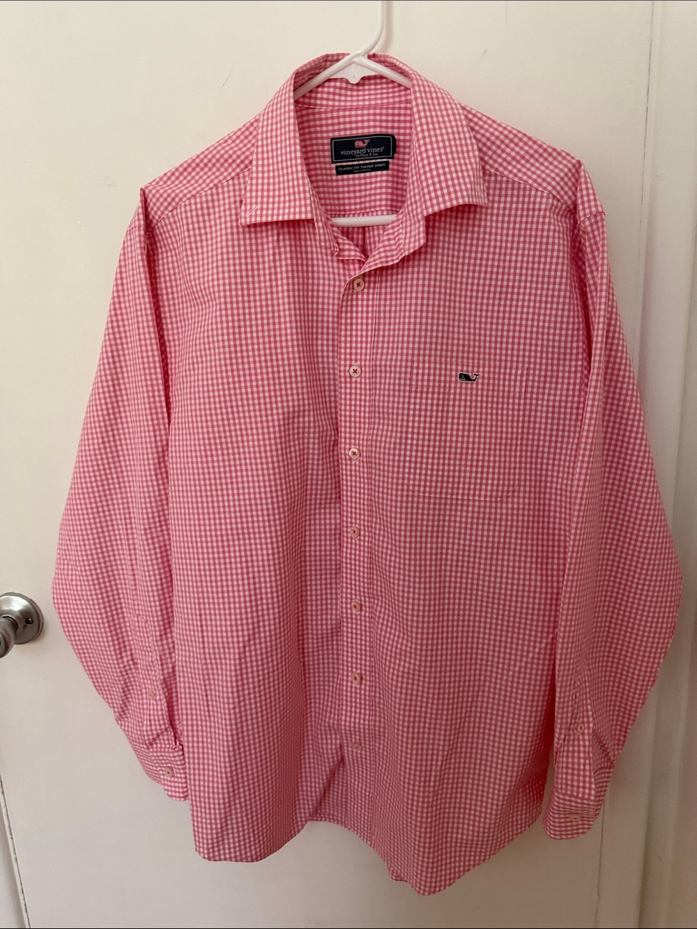 Vineyard Vines Men’s Pink Gingham Button-Up Dress Shirt